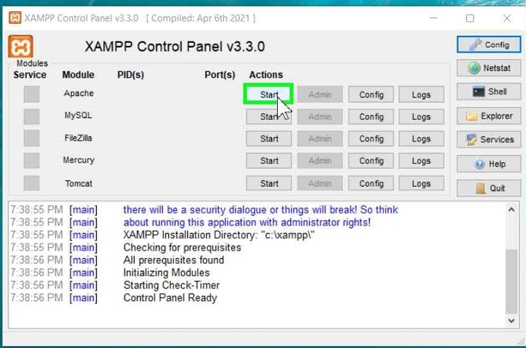 اجرای Apache و MySQL در لوکال هاست زمپ XAMP